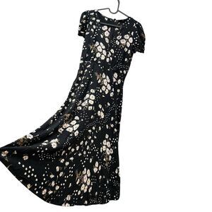 Madewell Puff-Sleeve Wrap-Front Midi Dress Black Polka Daisies Floral Short  0